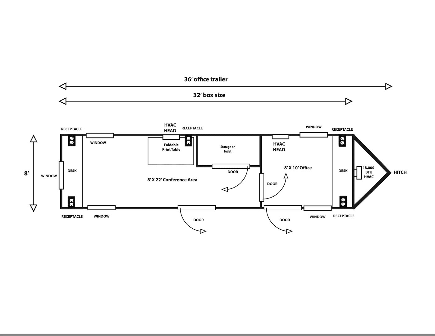 8′ X 36′ Office Trailer